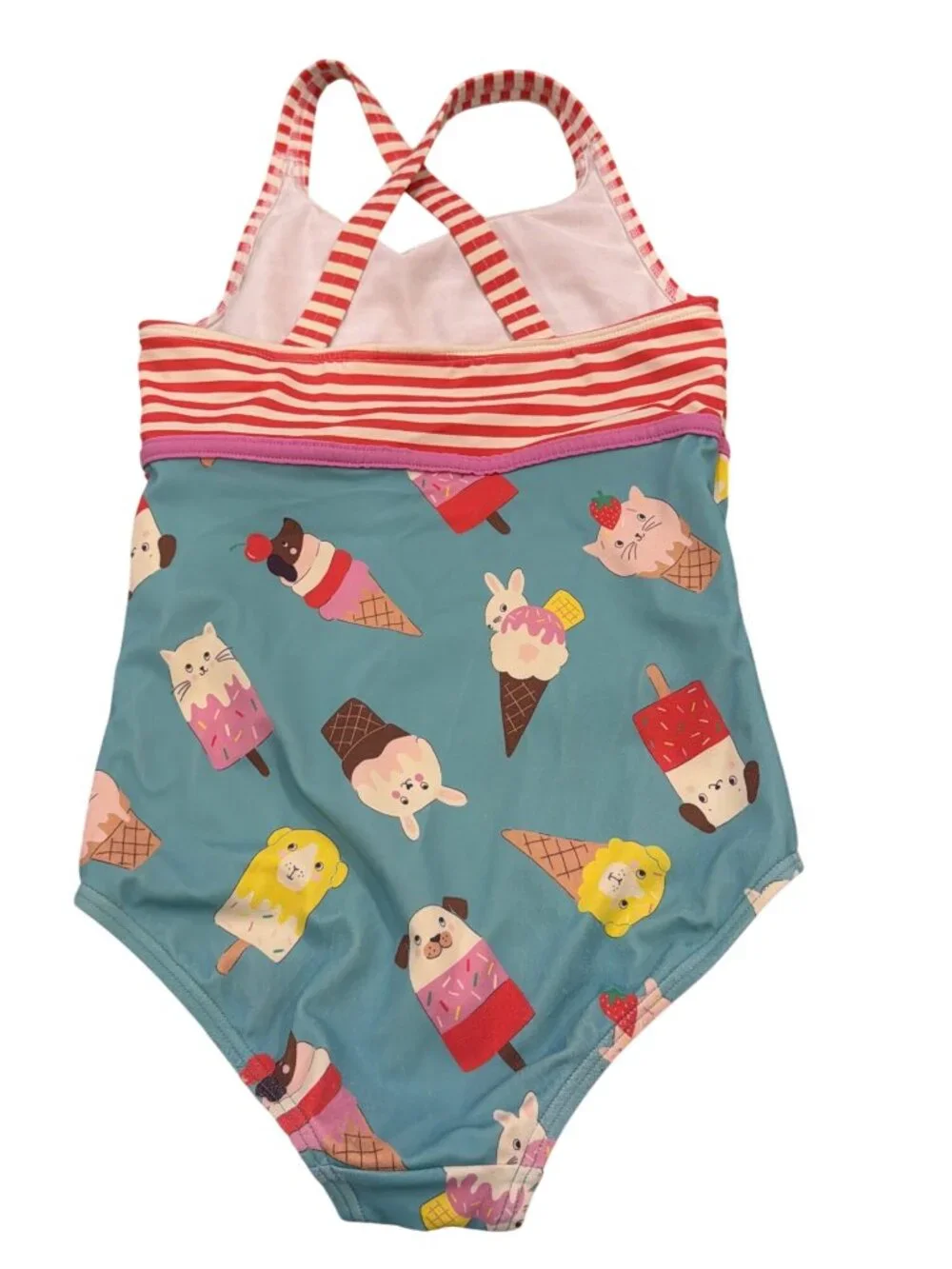 Mini Boden Girls Ice Cream Animals Swimsuit Striped & Patterned Size 6-7